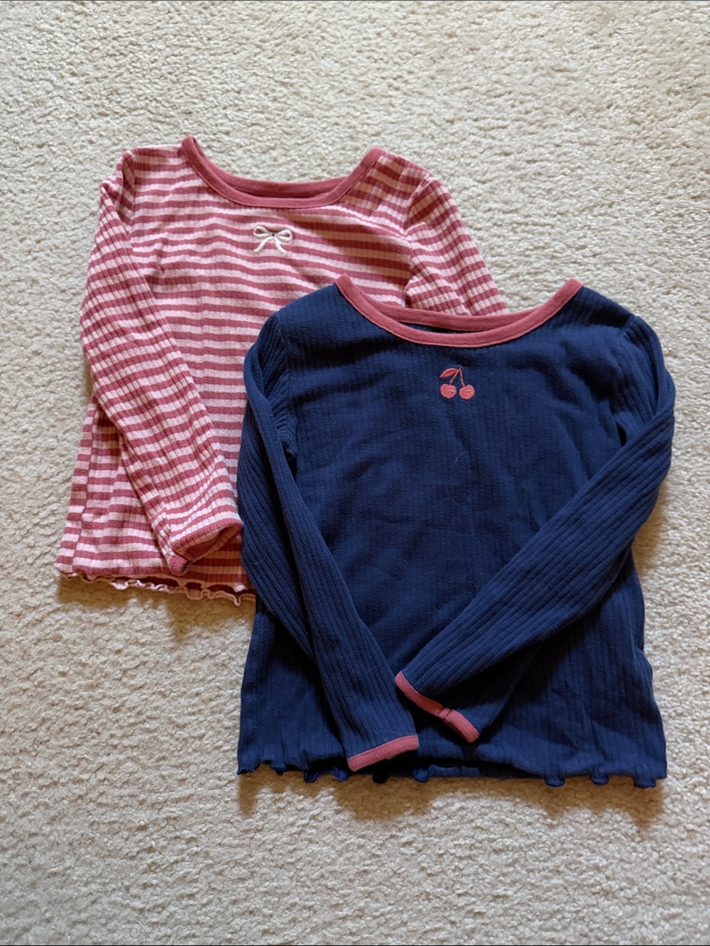 Carters Striped Pink & Navy Long Sleeve Ribbed Tops